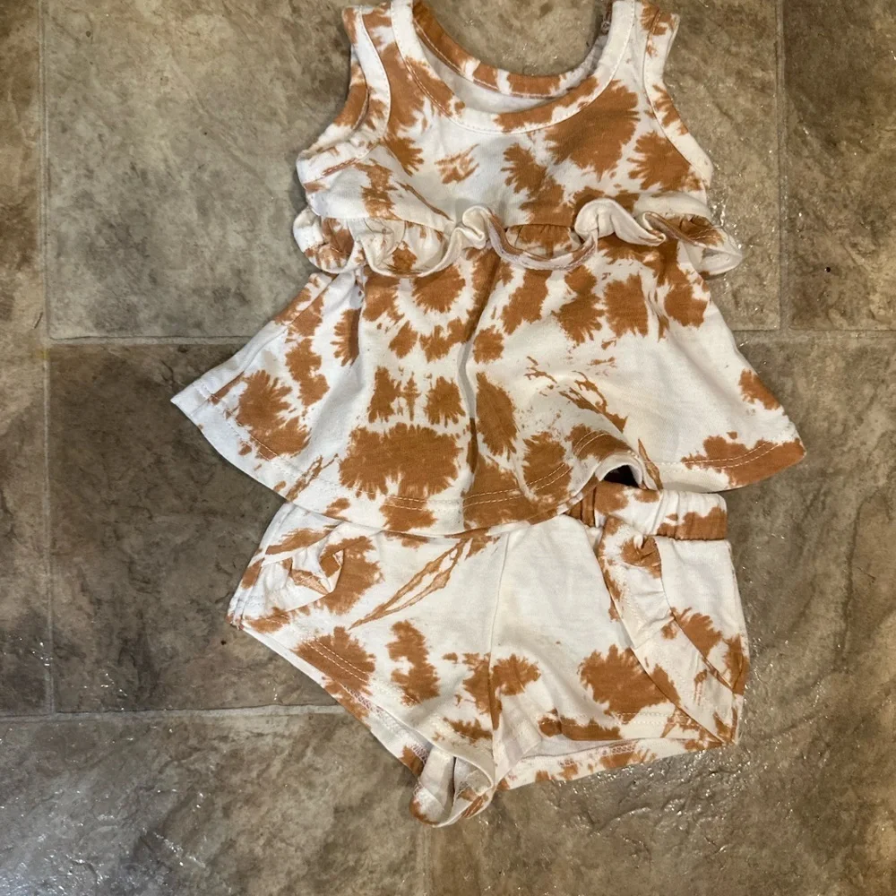 Grayson Mini Baby Girl Ruffle Tie Dye Boho Tank & Shorts Matching Set Newborn